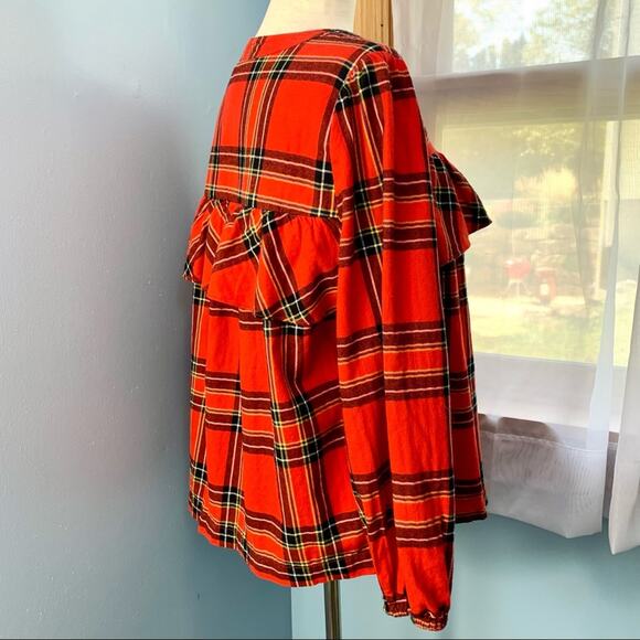 J. Crew Ruffle Popover Top in Festive Plaid Size Small - Picture 6 of 9